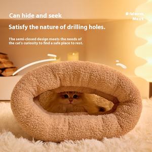 <span class=keywords><strong>2026</strong></span> Herfst Winter Warme Kattenmand Slaapzak Effen Patroon Kleine Katten Dekbed Geperforeerd Gaten Gesloten Hondennest Grensoverschrijdende Huisdierenbedden - Product Image 3