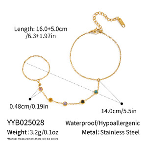 Pulsera de Cadena de Mano Boho de Lujo, Moderna, Antideslustre, Impermeable, Chapada en Oro de 18K, de Acero Inoxidable 316L, con Bisel Delicado y Colorido de Circonitas Cúbicas - Product Image 6