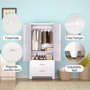 Armoire en métal armoire penderie pour chambre à coucher armoire à 2 tiroirs armoire blanche mode 2 portes armoire avec tige de suspension - Product Image 4