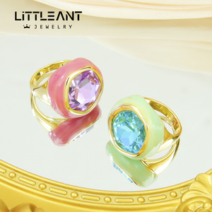 Cincin Zirkonia Kristal Warna-warni untuk Wanita, Grosir Cincin Emas 14k Eropa, Perhiasan Keberuntungan untuk Pesta dan Pertunangan - Product Image 4