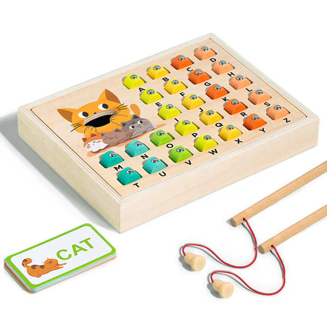 Wholesale Children's Wooden Magnetic Fishing Alphabet Learning Board Game Educational Letter Spelling Toys for Kids