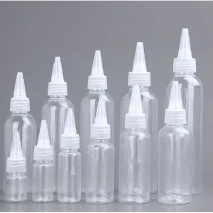 Aplicador de aceite para el cabello vacío/salsa/pigmento botella de plástico PET tapa de botella exprimible con tapa giratoria tapa de plástico puntiaguda de nariz larga