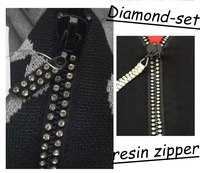 Hengda Usine Personnalisé FashionBag Accessoires Résine Fermeture Éclair 5 # Strass Queue Fermée Fermeture Éclair En Plastique