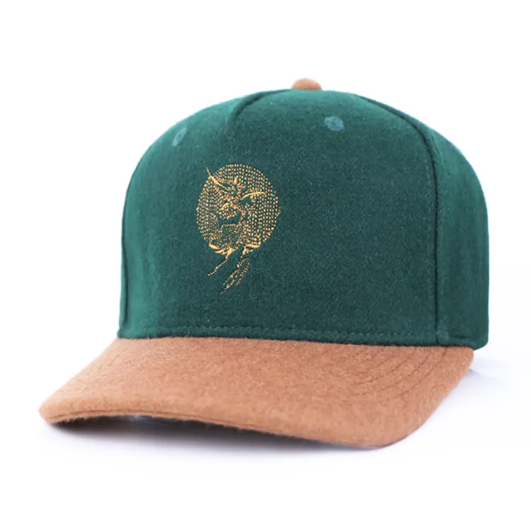 Qianzun üretici tasarım 5 panel beyzbol şapkası özel nakış logosu 2 ton yün beyzbol şapkası