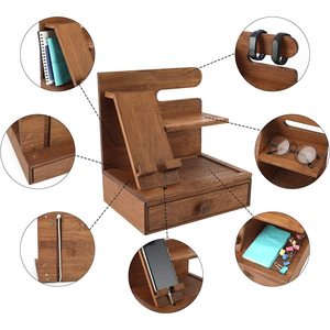 Wooden <b>Desk</b> Organizer With Drawer Phone Stand Watch Glasses Holder Multi Functional Office Storage Rack Rectangle Shape - Product Image 2