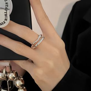 S925 Sterling <b>Silver</b> <b>Ring</b> Double Layered Geometric Open Design Unisex Fashion Jewelry Gift - Product Image 4