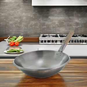 13 \ "<span class=keywords><strong>King</strong></span> <span class=keywords><strong>Wok</strong></span> Mango de madera individual <span class=keywords><strong>Wok</strong></span> de hierro fundido Acero al carbono Patrón redondo Olla para estufa de gas para cocina en el hogar y restaurante - Product Image 3