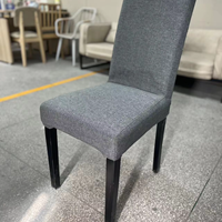 Chaise de salle à manger moderne rembourrée en tissu, structure en bois d'hévéa massif, dossier haut, gris anthracite texturé, fournisseur en gros
