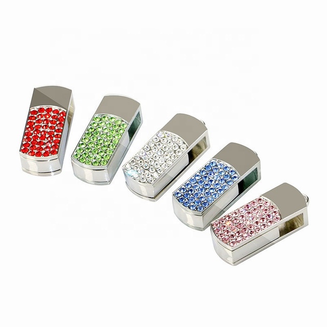 Crystal Rotating Jewelry Memory Storage 8GB 16GB 32GB Metal Diamond Necklace Pen Drive Pendrive Usb Flash Drive