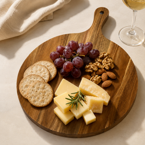 Tabla de cortar de madera de acacia premium con mango, tabla de madera para servir pizza, pan y <span class=keywords><strong>queso</strong></span> - Product Image 5