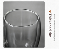 Tasse à café en verre borosilicate résistant à la chaleur, soufflée à la main, à double paroi, 250/350/450 ml, passe au lave-vaisselle, transparente