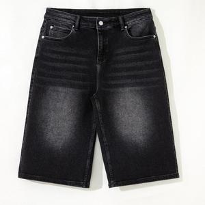Shorts de Mezclilla Negros para Hombre, Corte Recto, Cintura Media, Lavado a la Piedra, Algodón, Casuales, para Verano - Product Image 3