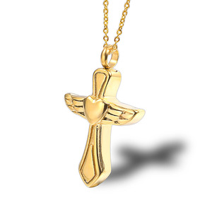 Croce ali di angelo urna collana con amore croce si apre le ceneri di pompe funebri in acciaio inox bottiglia di profumo del pendente unisex - Product Image 1