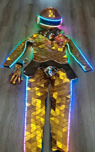 Costume de scène <span class=keywords><strong>punk</strong></span> doré personnalisé Efun, miroir acrylique, spectacle de performance, fête d'<span class=keywords><strong>Halloween</strong></span>, cosplay - Product Image 5