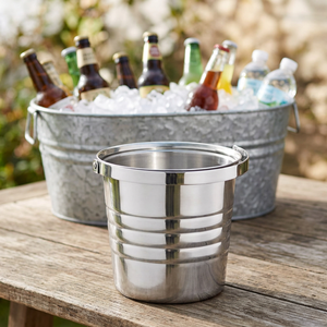 Seau à glace industriel en acier inoxydable durable de qualité supérieure, avec poignées latérales, isolation à double paroi, personnalisable pour les fêtes, le vin et la bière - Product Image 3