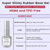 Hema Free Super Sticky Rubber Base Gel Autolissant Transparent pour Ongles 15ml – Base Coat UV/LED Soak Off