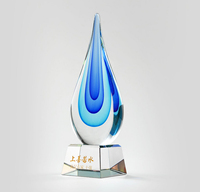 Trophée en verre goutte d'eau coloré de haute qualité en gros Design unique gravé au laser ange thème prix Souvenir modèle cadeau