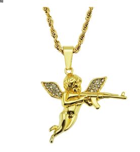 Hip Hop angelo di vendetta Punk Gun <span class=keywords><strong>Rock</strong></span> Rapper ghiacciato zirconi in acciaio inossidabile alla moda collana pendente per uomo - Product Image 6