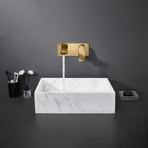 Grifo de lavabo de latón montado en la pared, monomando, acabado dorado cepillado, con válvula de cerámica para lavabo de baño - Product Image 3