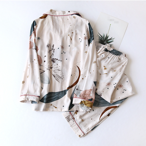 Zweiteiliges Pyjama-Set Sommer dünne Langarm-Pyjamas Sommer-Langarm-<span class=keywords><strong>Cardigan</strong></span>-Hose 2-teiliges Set - Product Image 6