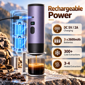 Machine à expresso portable rechargeable 72W, machine à expresso à pression, tasse de 120 ml, 15-18 g de café moulu, réservoir d'eau de 90 ml - Product Image 2