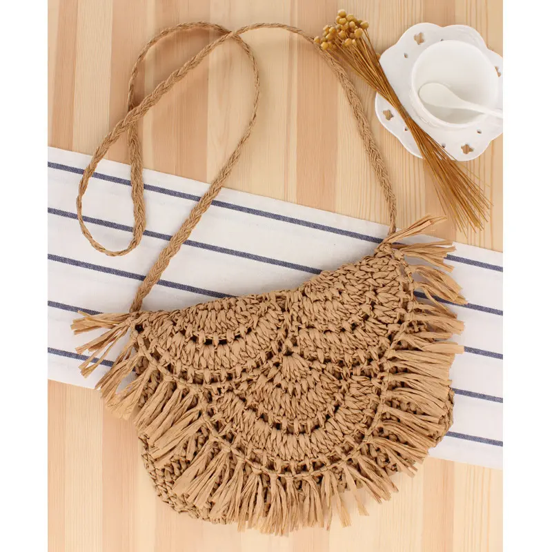 Boho Chique Zomer Strotas: Handgemaakte Strandtas Met Kwastjes Voor Dames Raffia Rotan Reisvakantie Crossbody