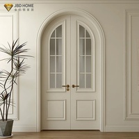Portes intérieures en bois massif à double panneau, design minimaliste avec verre transparent pour un salon élégant, hôtel, entrée de villa