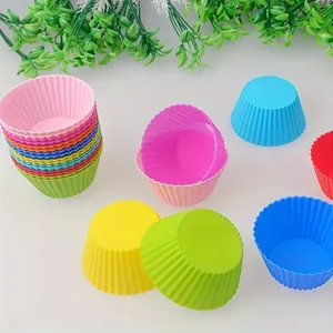 12Pcs Circular High-temperature Resistant Eco-Friendly Reusable <b>Silicone</b> 7*7*3.5CM Small Cake Baking Pastry - Product Image 4