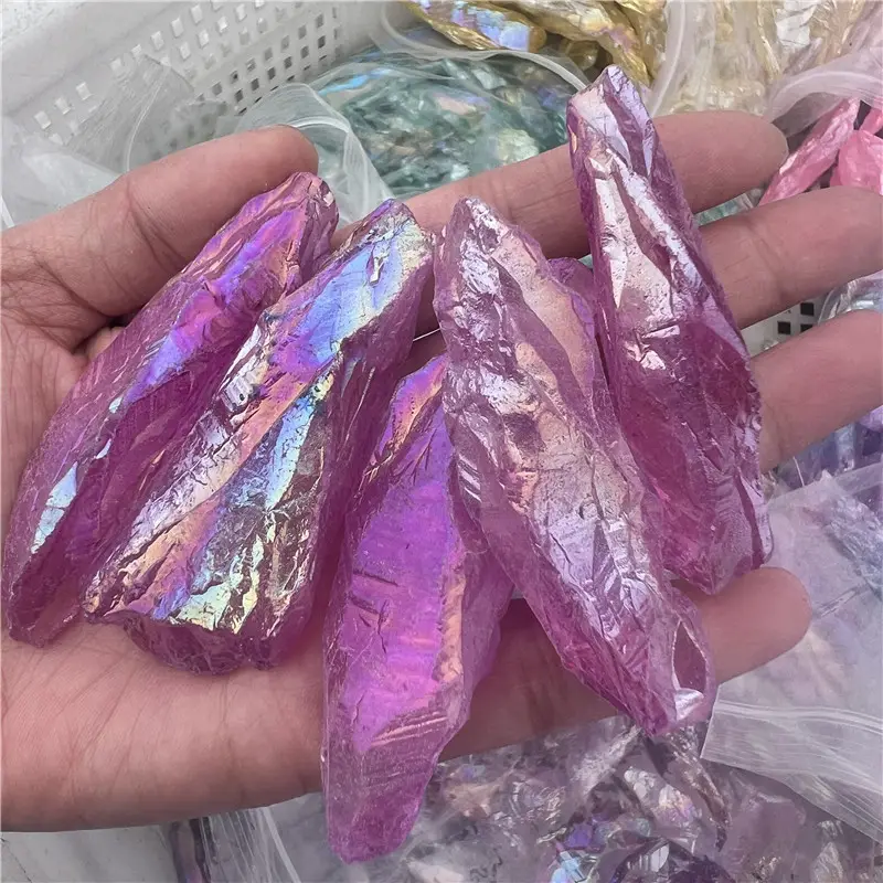 Venta al por mayor de cristal natural crudo piedra de grava en bruto curación electrochapa Rosa Ángel aura cuarzo