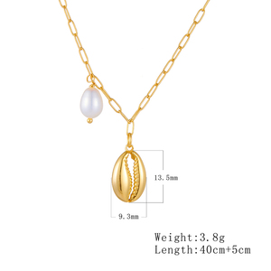 Peishang, joyería al por mayor, Plata de Ley 925 chapada en oro, collar con forma de concha de perla de agua dulce Natural de verano para mujer - Product Image 3