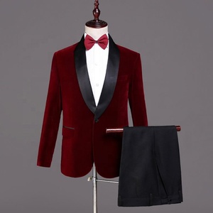 <span class=keywords><strong>Smoking</strong></span> <span class=keywords><strong>Homme</strong></span> Luxueux à Un Bouton Coupe Ajustée 2 Pièces en Velours pour Soirée et Dîner Respirant et Élégant - Product Image 1