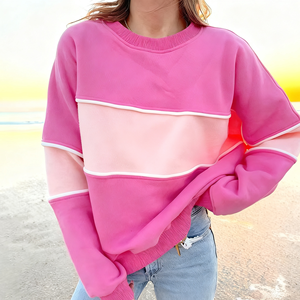 Produttori di Pullover ricamato <span class=keywords><strong>oversize</strong></span> di alta qualità in pile di cotone <span class=keywords><strong>rosa</strong></span> Patchwork <span class=keywords><strong>felpa</strong></span> con girocollo - Product Image 5