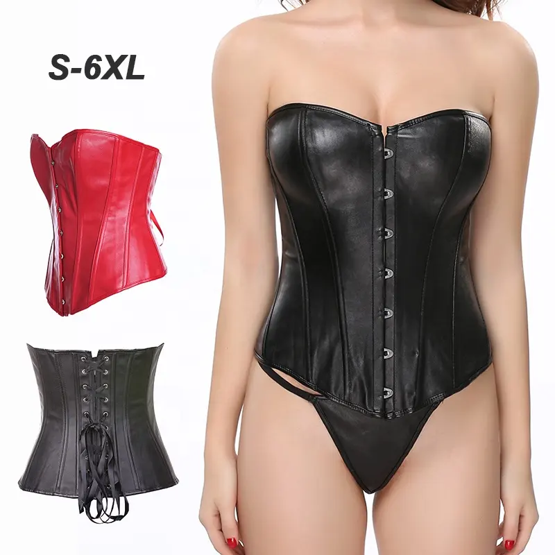 Festa Da Moda Plus Size 6XL Black Leather Overbust E Bustier Corset Top Mulheres Sexy