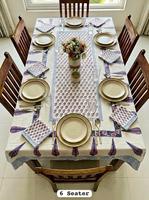 Nappe de table moderne en coton 100% imprimée à la main avec serviettes pour 6 personnes