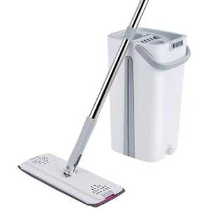 Flat <b>Mop</b> With <b>Bucket</b> Microfiber Rectangular Hook And Loop Fastener Hands Free Cleaning <b>Mop</b> <b>For</b> Home Use - Product Image 1