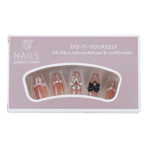 <span class=keywords><strong>Uñas</strong></span> Postizas Hechas a Mano con Diseño de Ojo de Gato, Estilo Francés de Alta Gama con Lazo de Perlas, para Chicas Modernas y Dulces - Product Image 6