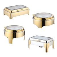 Plat à chafing oblong en acier inoxydable doré 6L – Ensemble de luxe pour buffet, chauffe-plats pour hôtels et restaurants
