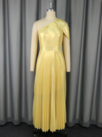 AM050331 Robe de mariage asymétrique scintillante de luxe plissée de grande taille pour femme Robe de soirée d'anniversaire dorée