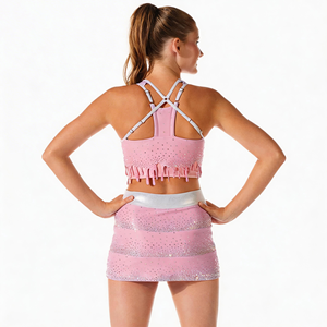 Top <span class=keywords><strong>con</strong></span> Orlo Tagliato al Laser e Design Stampato, Logo Personalizzato, Strass Rosa, Magliette e Top per Allenamento Cheerleading, Uniforme - Product Image 2