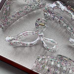 Pince à cheveux transparente en acétate brillant de style coréen pour femmes, pince à cheveux scintillante pour cheveux épais, accessoires personnalisés - Product Image 2