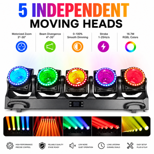 ไฟเวที LED แบบเคลื่อนย้ายได้ 5x120W <span class=keywords><strong>Tornado</strong></span> พร้อมเอฟเฟกต์วงแหวนซูม RGBL สำหรับคอนเสิร์ต คลับ และให้เช่า - Product Image 5