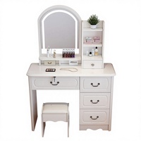 Table de toilette moderne en chêne massif Sentala avec miroir éclairé amovible – Idéale pour appartement et hôtel – Style moderne