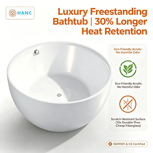 Vasca <span class=keywords><strong>da</strong></span> Bagno Rotonda Freestanding Classica Profonda <span class=keywords><strong>in</strong></span> Acrilico Bianco Lucido con Scarico Centrale, Senza Troppopieno, per Progetti Alberghieri - Product Image 3