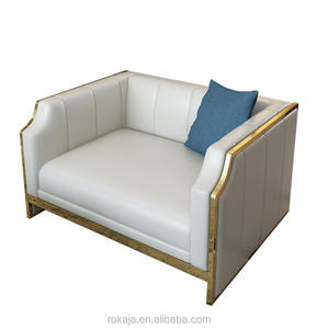 أريكة عصرية 1 + 2 + 3 مقاعد إيطالية تصميم أرائك فرنسية من الجلد الإقليمي أثاث ذهبي من الفولاذ المقاوم للصدأ - Product Image 5