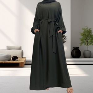 Basic Fashion Solid Color Nida Fabric Closed Abaya Maxi <b>Dress</b> with <b>Elasticated</b> Cuffs for Muslim Women 6673# - Product Image 1