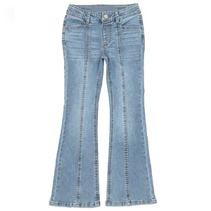 Jeans de mezclilla para mujer, corte ajustado, estilo acampanado, teñido en fábrica, ecológicos, personalizados, de cintura alta, diseño moderno, elásticos, de largo completo, informales - Product Image 1