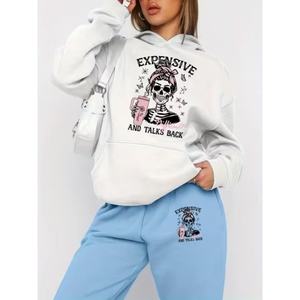 Customized Heavyweight Cotton <b>Hoodies</b> Sweatpants Set Women <b>Y2K</b> Aesthetic Print Design Tracksuit Winter Eco-Friendly Breathable - Product Image 2