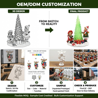 Figurines de Noël en résine, garçon et fille du Père Noël portant un arbre de Noël lumineux à LED, base enneigée, décoration