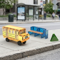 Jeu de tuiles magnétiques colorées pour fenêtres, ensemble bus scolaire et arrêt de bus, blocs de construction pour enfants, thème circulation, jouet éducatif STEM