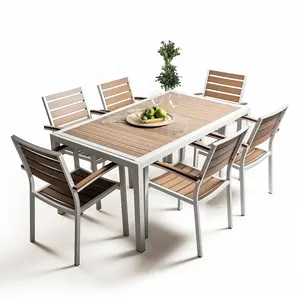 Geschikt Voor Outdoor Dak Aluminium Teak Armleuning Tuintafel Voor Tuinmeubelen En Tuinmeubilair Teak Houten Tafel